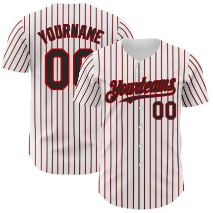 Custom Black-Red Authentic Baseball Jersey with Personalized Name and Number - White and Black Red Pinstripe Design Personalized