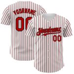 Custom Name and Number Red-Black Authentic Baseball Jersey | Personalized White with Black Red Pinstripe Personalized White