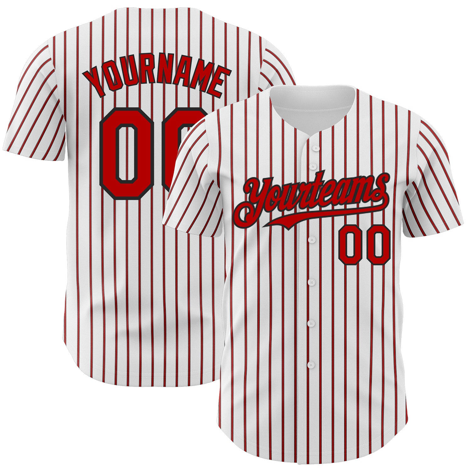 Custom Name and Number Red-Black Authentic Baseball Jersey | Personalized White with Black Red Pinstripe Personalized White