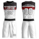 Custom Basketball Jersey with Name and Number, Personalized White and Black-Red Round Neck Sublimation Suit Personalized