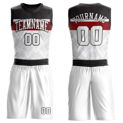 Custom Basketball Jersey with Name and Number, Personalized White and Black-Red Round Neck Sublimation Suit Personalized