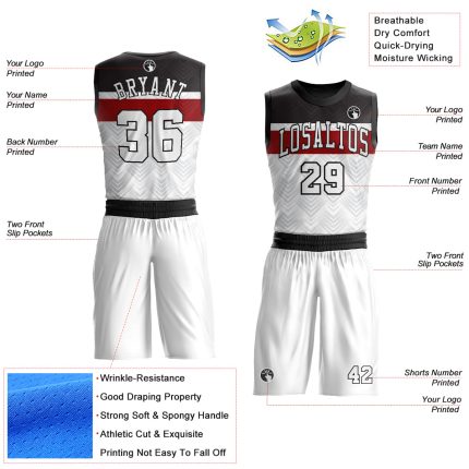 Custom Basketball Jersey with Name and Number, Personalized White and Black-Red Round Neck Sublimation Suit Personalized