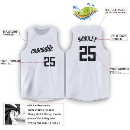 Custom Basketball Jersey - Personalized White and Black Round Neck Design Personalized White Black Round Neck Basketball
