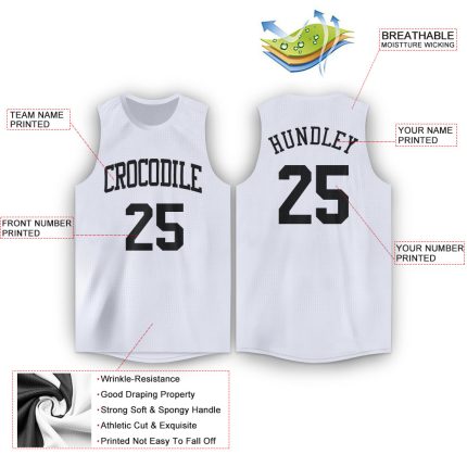 Custom Name Number Basketball Jersey Round Neck White Black - Personalized Team Apparel Personalized White Black Round Neck