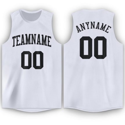Custom Name Number Basketball Jersey Round Neck White Black - Personalized Team Apparel Personalized White Black Round Neck