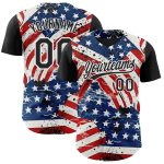Custom American Flag Baseball Jersey Personalized Team Name Number 3D Patriotic Design in White Black Royal Red Personalized