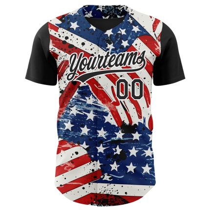 Custom American Flag Baseball Jersey Personalized Team Name Number 3D Patriotic Design in White Black Royal Red Personalized
