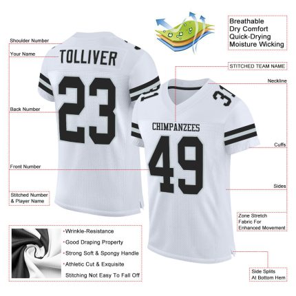 Custom Authentic Football Jersey - Personalized Black Silver White Mesh with Team Name and Number Personalized White Black-Silver