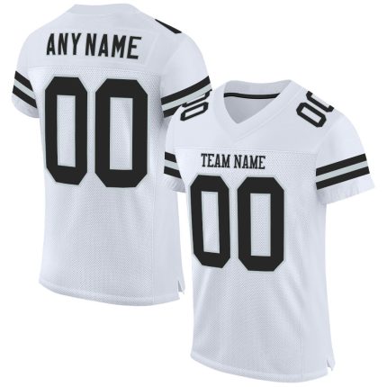 Custom Authentic Football Jersey - Personalized Black Silver White Mesh with Team Name and Number Personalized White Black-Silver