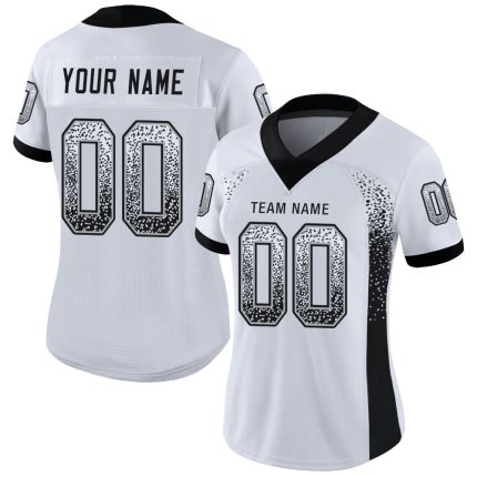 Custom Name Number Personalized Football Jersey - White Black Silver Mesh Drift Fashion Team Apparel Personalized White Black-Silver