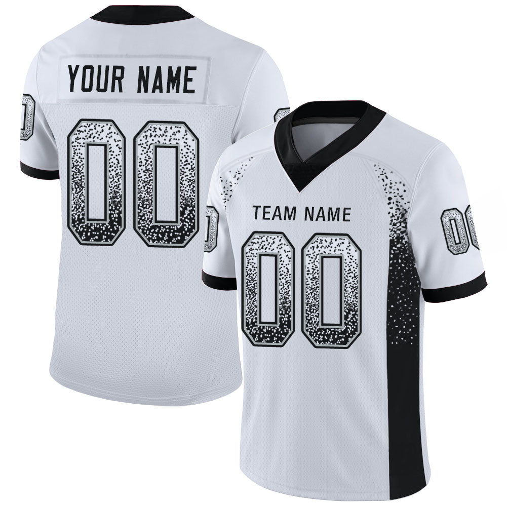 Custom Name Number Personalized Football Jersey - White Black Silver Mesh Drift Fashion Team Apparel Personalized White Black-Silver