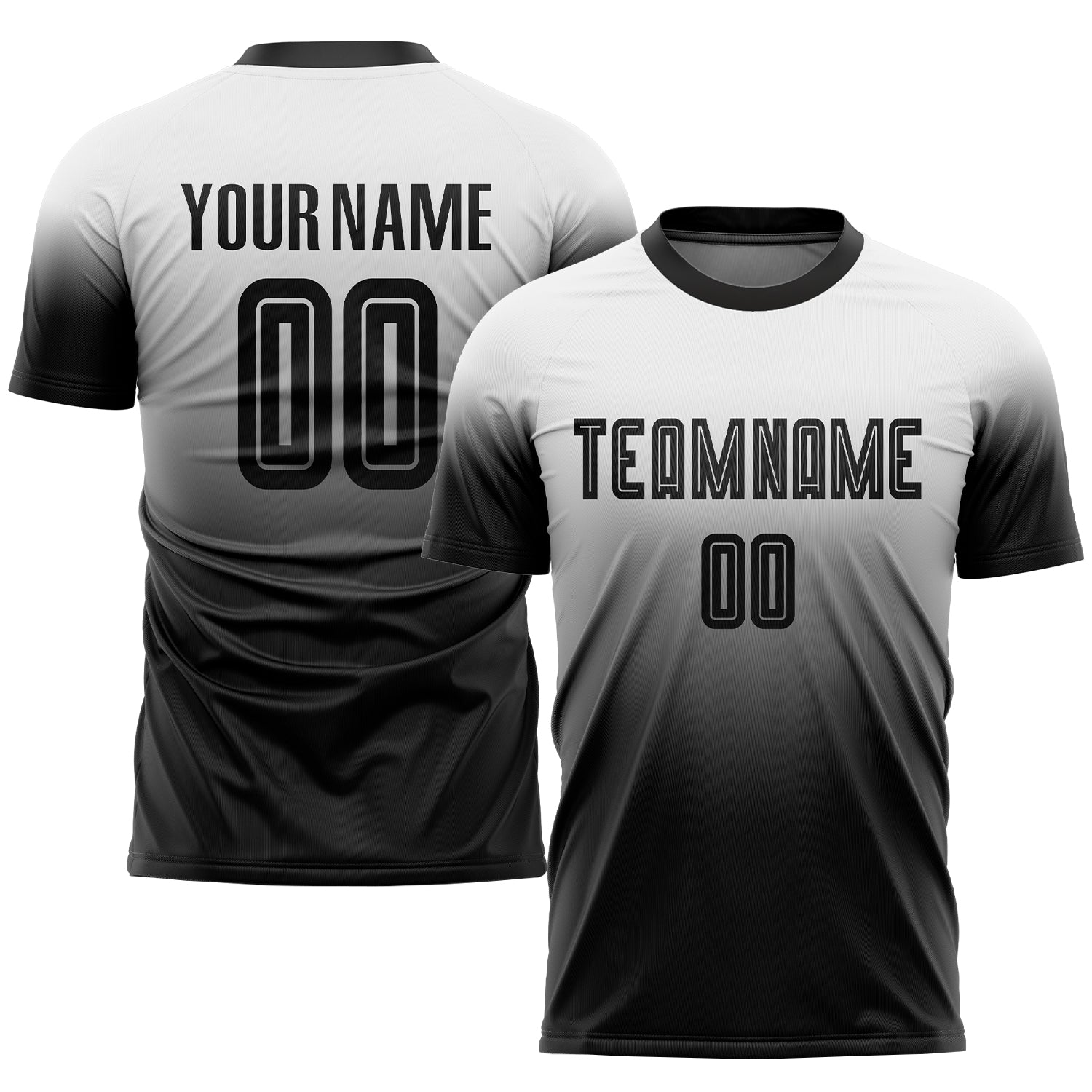 Custom Name and Number Soccer Jersey - Personalized Fade Fashion Uniform in White and Black Personalized White Black Sublimation