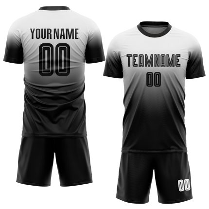 Custom Name and Number Soccer Jersey - Personalized Fade Fashion Uniform in White and Black Personalized White Black Sublimation