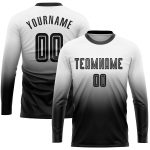 Custom Name and Number Soccer Jersey - Personalized Long Sleeve Fade Fashion Team Uniform in White and Black Personalized