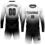 Custom Name and Number Soccer Jersey - Personalized Long Sleeve Fade Fashion Team Uniform in White and Black Personalized