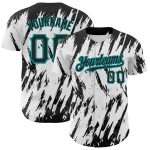 Customizable 3D Pattern Baseball Jersey with Authentic Name & Number - Teal Black White Abstract Design Personalized White