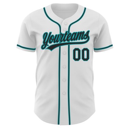 Custom Authentic Baseball Jersey in White and Black-Teal - Personalized Sports Apparel Personalized White Black-Teal Authentic
