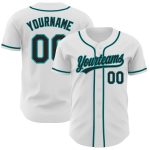 Custom Authentic Baseball Jersey in White and Black-Teal - Personalized Sports Apparel Personalized White Black-Teal Authentic