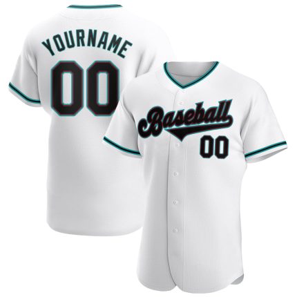 Custom Authentic Baseball Jersey with Personalized Name and Number, White Black-Teal Personalized White Black-Teal Authentic