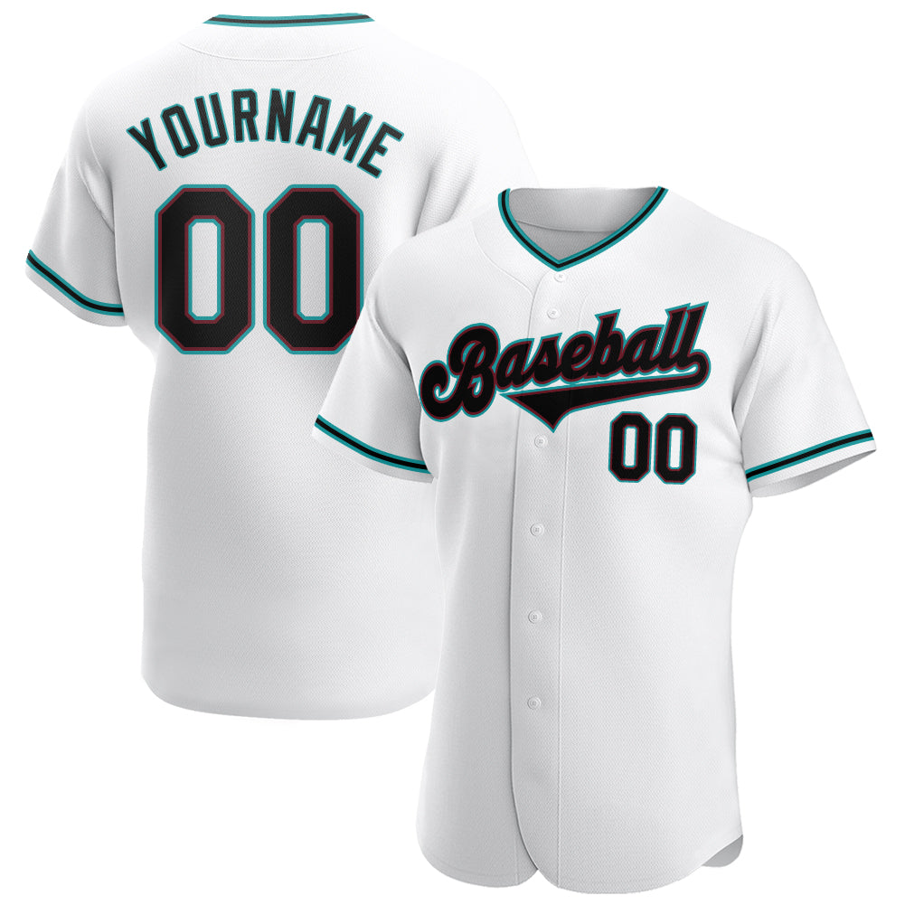 Custom Authentic Baseball Jersey with Personalized Name and Number, White Black-Teal Personalized White Black-Teal Authentic