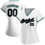Custom Authentic Baseball Jersey with Personalized Name and Number, White Black-Teal Personalized White Black-Teal Authentic