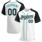Custom Name and Number Baseball Jersey - Personalized Black Teal White Authentic Raglan Sleeves Team Apparel Personalized