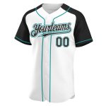 Custom Name and Number Baseball Jersey - Personalized Black Teal White Authentic Raglan Sleeves Team Apparel Personalized
