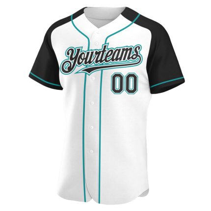 Custom Name and Number Baseball Jersey - Personalized Black Teal White Authentic Raglan Sleeves Team Apparel Personalized
