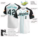 Custom Name and Number Baseball Jersey - Personalized Black Teal White Authentic Raglan Sleeves Team Apparel Personalized