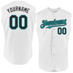 Personalized Authentic Sleeveless Baseball Jersey - White Black Teal Design Personalized White Black-Teal Authentic Sleeveless