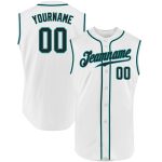 Custom Name and Number Personalized Baseball Jersey - Authentic Sleeveless White Black Teal Team Apparel Personalized White