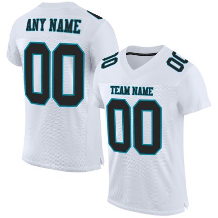 Custom Authentic Football Jersey - Personalized Black Teal Mesh with Team Name & Number Personalized White Black-Teal Mesh