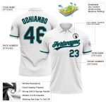 Custom Team Name Number Personalized Golf Polo Shirt - White Black Teal Performance Vapor Personalized White Black-Teal Performance