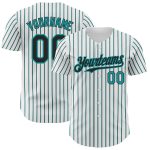 Custom Black Teal Authentic Baseball Jersey with Personalized Name and Number - White with Black Teal Pinstripe Personalized