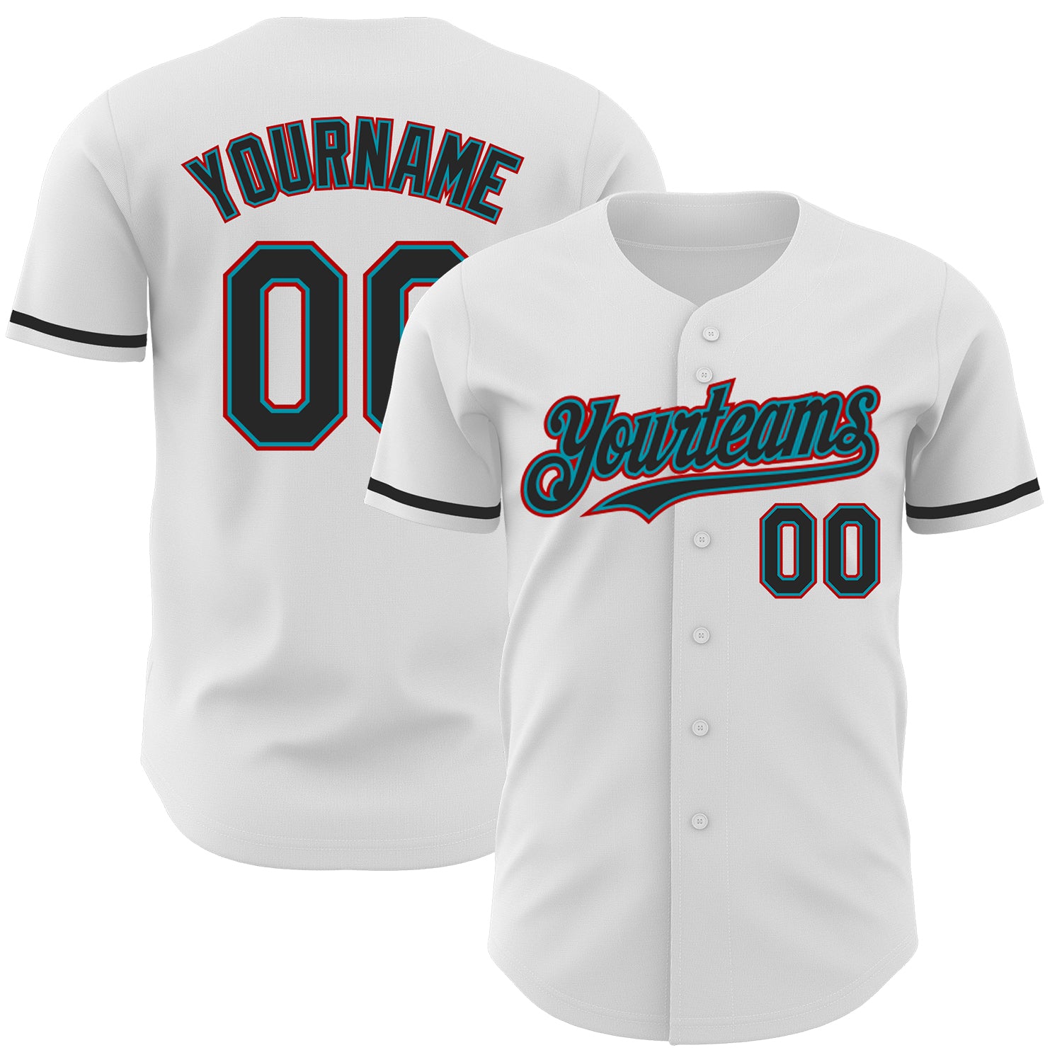 Custom Authentic Baseball Jersey with Personalized Name and Number - White Black Teal Red Team Gear Personalized White Black