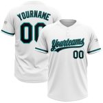 Custom Name and Number Unisex Softball Jersey in White Black-Teal - Personalized Two-Button Team Apparel Personalized White