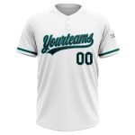 Custom Name and Number Unisex Softball Jersey in White Black-Teal - Personalized Two-Button Team Apparel Personalized White
