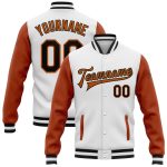 Custom Name Number Bomber Jacket - Two Tone Texas Orange Black Varsity Letterman Full-Snap Personalized Apparel Personalized