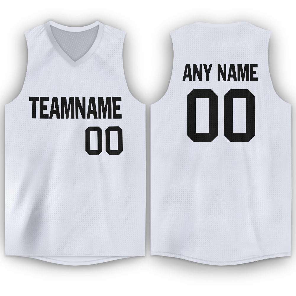 Customizable Black and White V-Neck Basketball Jersey - Perfect for Team or Fan Apparel Personalized White Black V-Neck Basketball