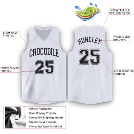 Custom Name and Number Basketball Jersey - Personalized White and Black V-Neck Edition Personalized White Black V-Neck Basketball