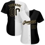 Custom Name Number Authentic Baseball Jersey - Personalized Split Fashion in White Black Vegas Gold Personalized White-Black