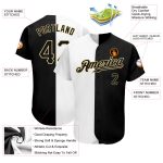 Custom Name Number Authentic Baseball Jersey - Personalized Split Fashion in White Black Vegas Gold Personalized White-Black