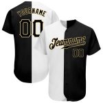 Custom Name Number Authentic Baseball Jersey - Personalized Split Fashion in White Black Vegas Gold Personalized White-Black