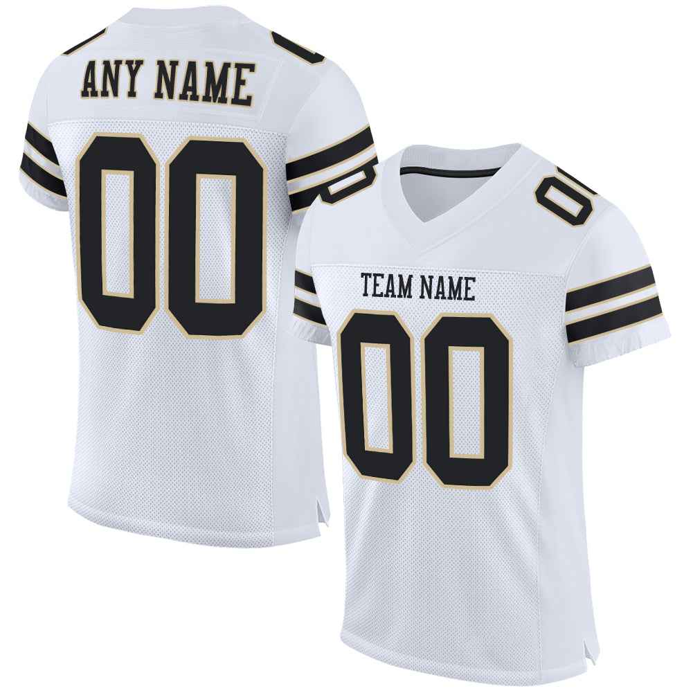 Customizable Black Vegas Gold Football Jersey with Personalized Name and Number - Authentic Mesh Team Apparel Personalized