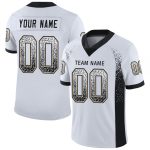 Personalized Football Jersey with Custom Name and Number, White Black Vegas Gold Mesh Drift Style for Team Wear Personalized