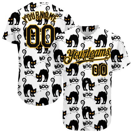 Custom Cat Baseball Jersey with 3D Black-Yellow Pattern | Personalized Name and Number Personalized White Black-Yellow 3D