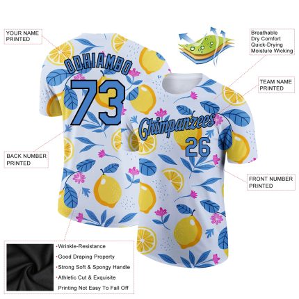 Custom Name and Number Performance T-Shirt for Summer Holiday, 3D Pattern Design in White, Blue, and Black - Team Apparel