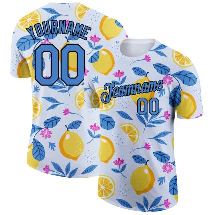 Custom Name and Number Performance T-Shirt for Summer Holiday, 3D Pattern Design in White, Blue, and Black - Team Apparel