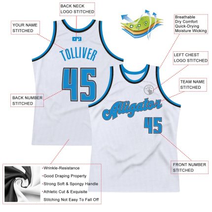 Custom Name and Number Personalized Authentic Basketball Jersey - White Blue-Black Throwback Team Jersey Personalized White