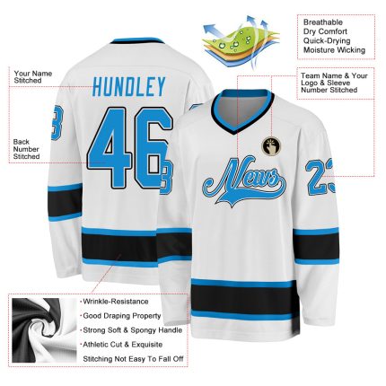 Custom Name Number Hockey Jersey - Personalized Blue Black White Team Jersey Personalized White Blue-Black Hockey Jersey